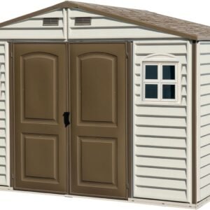 10 x 8 ft Vinyl Garden Shed, Steel-Reinforced Frame, 3 Windows & Metal Foundation Kit